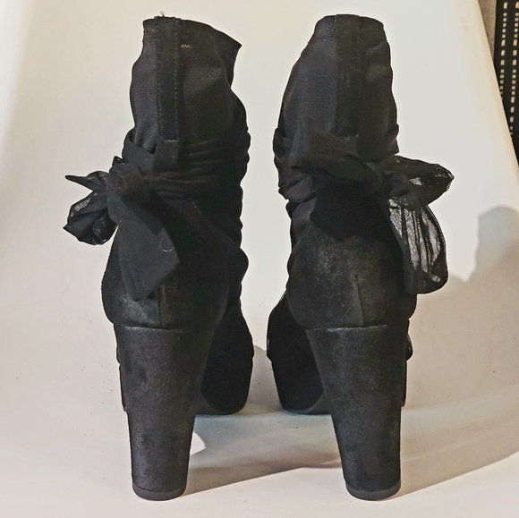 Strategia black suede & fabric platform sock bootie w tulle ties, EU41, NWT - Picture 8 of 14
